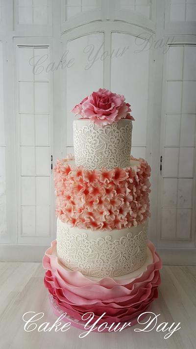 Wedding Cake Pink peony and blossoms  - Cake by Cake Your Day (Susana van Welbergen)