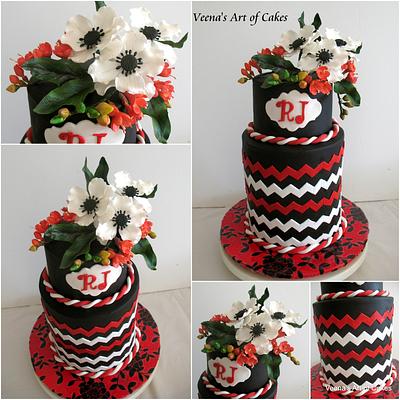 Chevron Anemones and Freesias Wedding - Cake by Veenas Art of Cakes 