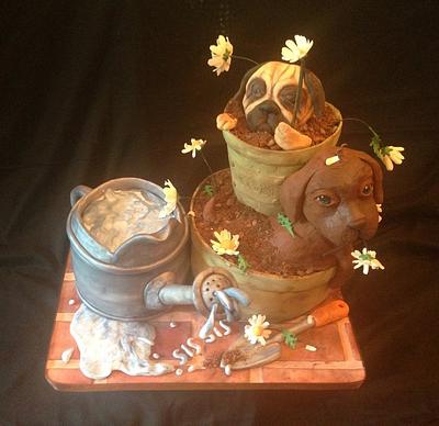 Puppies, daisies, and flower pots..... Oh my!  - Cake by Kerri Morris