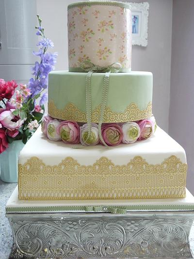 Jade Ranunculus Wedding Cake - Cake by Scrummy Mummy's Cakes