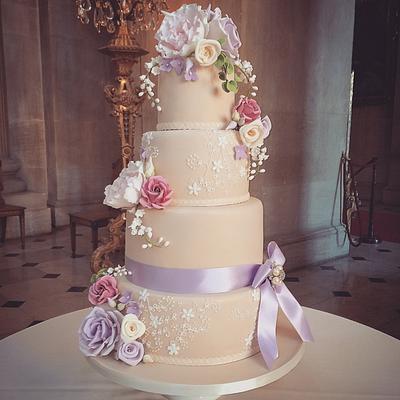 Lavender Rose and Lily of the Valley Wedding Cake - Cake by Samantha Tempest