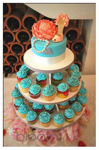 Peony and Tiffany, Louboutin inspired cake and cupcakes - Cake by BloomCakeCo