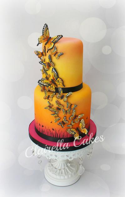2 Tier "Sunset Butterfly"  - Cake by Clairella Cakes 