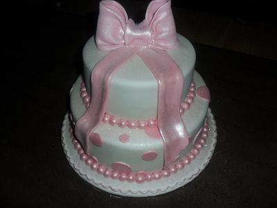 double tier pink spots large bow birthday cake - Cake by elizabeth