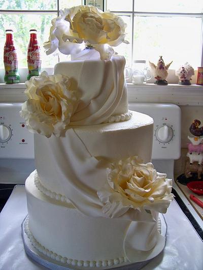Ivory Wedding Cake with a little swag - Cake by LittleLadyCakes