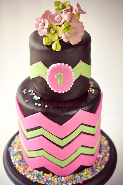 Chevrons & Hydrangeas - Bloggy B-Day Cake - Cake by I Sugar Coat It!