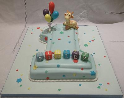 No.1 cake with baby giraffe - Cake by Jayne Worboys