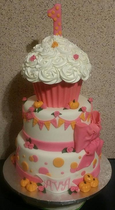 Pink & Pumpkins 1st Birthday Cake  - Cake by Tracy's Custom Cakery LLC