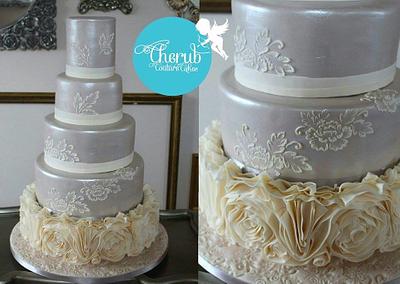 Lustred, Ruffled and Embroidered - Cake by Cherub Couture Cakes