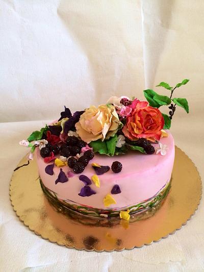 Cake with sugar flowers - Cake by DinaDiana