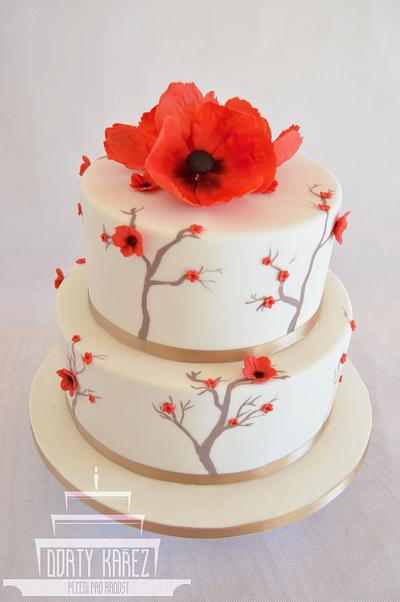 Wedding cake - hand painted - red flowers - Cake by Lenka Budinova - Dorty Karez