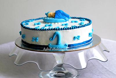 Blue and white theme cake for a boy baby - Cake by Ashel sandeep