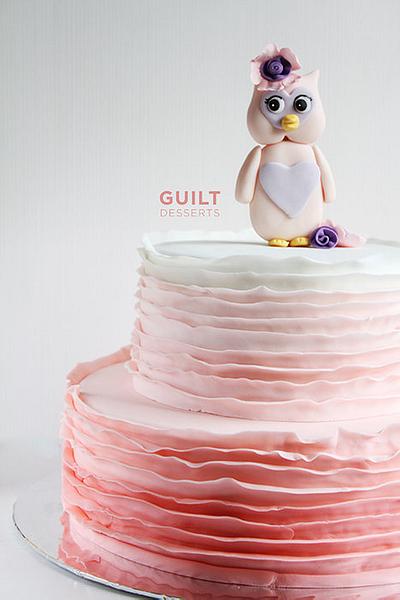 Pretty Pink Ruffle Owl Cake - Cake by Guilt Desserts