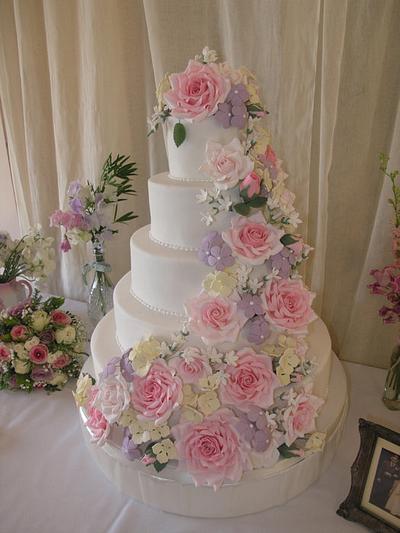 My Sister's Five tier floral Wedding cake.. - Cake by SoSweet