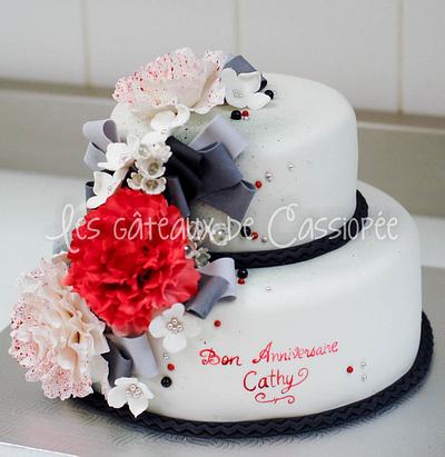 Red peonies birthday cake - Cake by Hélène Brunet