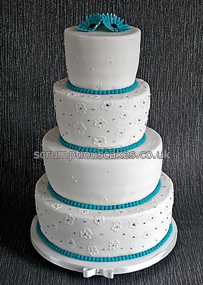 Tapered Brush Embroidery and Beading Wedding Cake - Cake by Scrumptious Cakes
