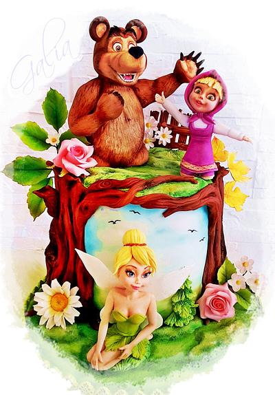 Tinkerbell, Masha and the Bear - Cake by Galya's Art 