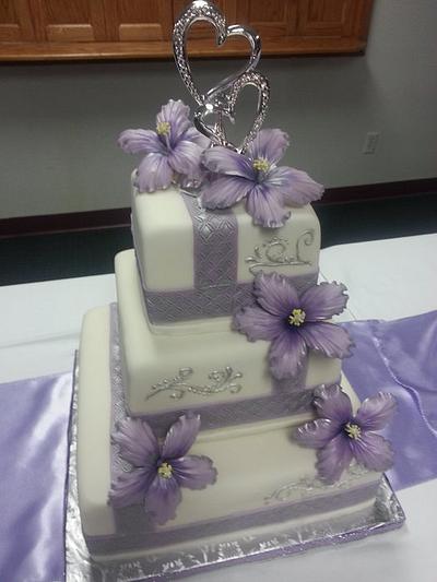 Lavender and Silver Wedding Cake with Sugar Hibiscus - Cake by Kassie Smith