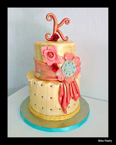 Coral And Gold Birthday - Cake by Bliss Pastry