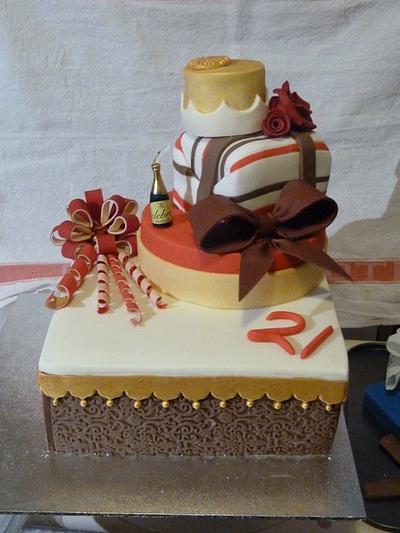 Gift box cake 21st  - Cake by Fondant Fantasies of Malvern