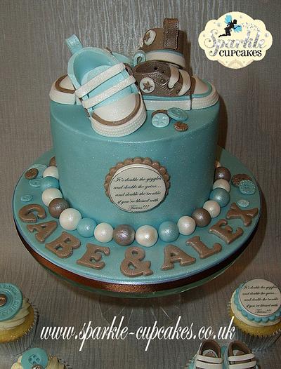Converse Christening for Twins - Cake by Sparkle Cupcakes