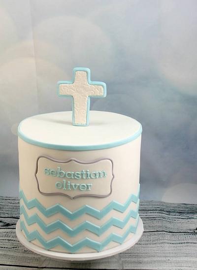 Chevron christening cake - Cake by Kake Krumbs