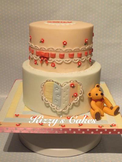 Old Fashioned Teddy and Lace Christening Cake - Cake by K Cakes