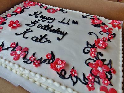 Buttercream cake with coral fondant flowers - Cake by Nancys Fancys Cakes & Catering (Nancy Goolsby)