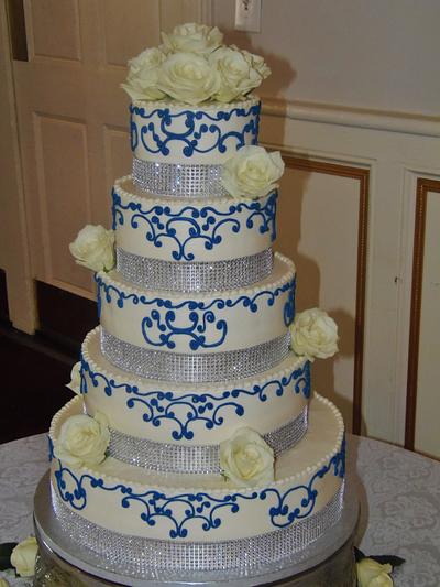 Navy & Silver wedding cake Buttercream - Cake by Nancys Fancys Cakes & Catering (Nancy Goolsby)