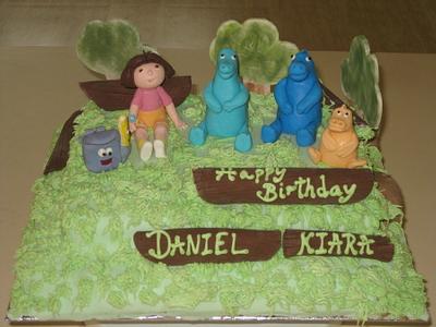 dora  & dinosaur cake - Cake by rach7
