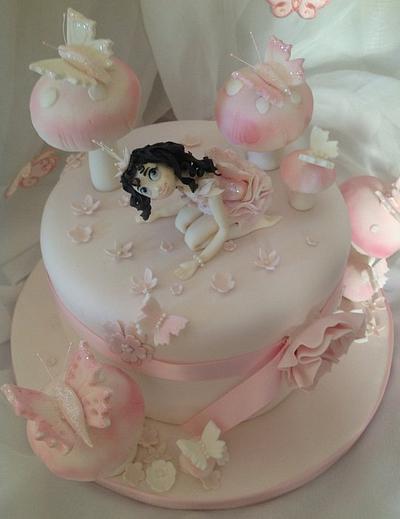 Butterflies, Toadstools and a Glittery Pink Fairy - Cake by Samantha's Cake Design