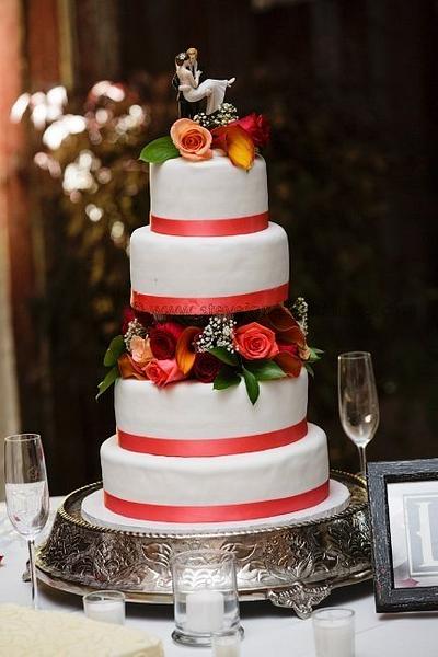 Coral color with fresh flowers - Cake by John Flannery