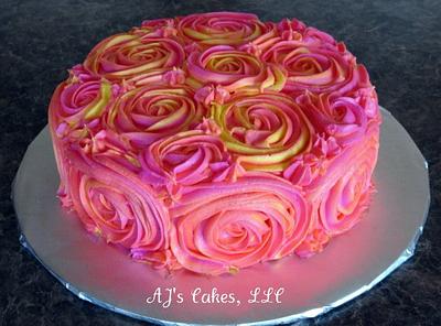 Pink and Yellow Rosette Cake - Cake by Amanda Reinsbach