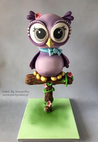 Lilac Owl on a Perch Cake - Cake by Cakes By Samantha (Greece)