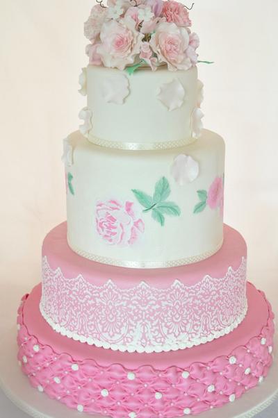 Pink Rose Wedding Cake - Cake by Laura Templeton