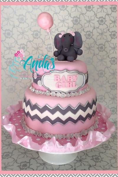 Pink & Gray Chevron and Elephants Baby Shower! - Cake by Anda Nematalla
