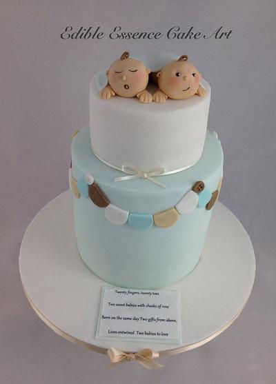 Twin boys baby shower - Cake by Edible Essence Cake Art