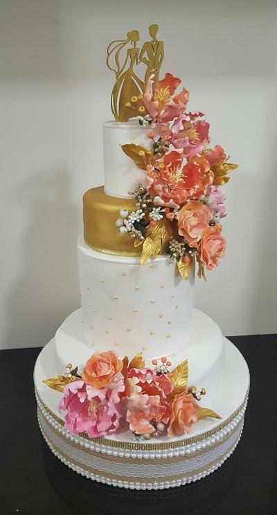 Coral and gold bouquet - Cake by Santis