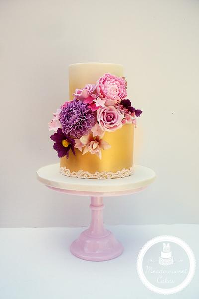 Ombre Gold Wedding Cake with Sugar Flower Bouquet  - Cake by Meadowsweet Cakes