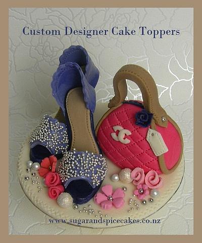 Heel shoes and Handbag Cake Topper with handmade pearls - fondant - edible - Cake by Mel_SugarandSpiceCakes