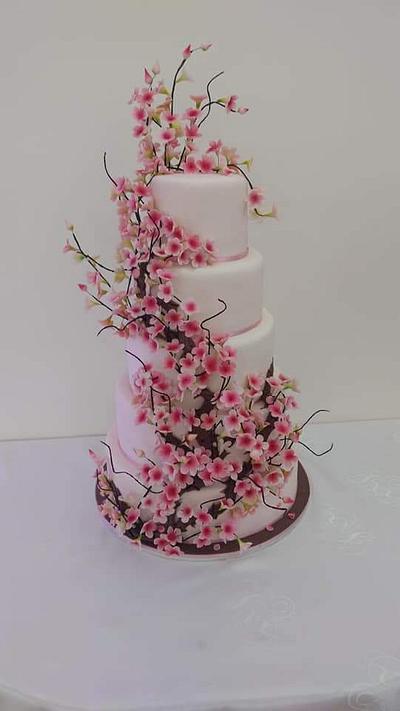 Wedding cake with cherry blossom - Cake by MartaMajernickova 