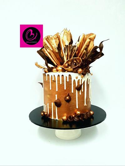 Bronze and dark drip cake - Cake by Bella Cakes
