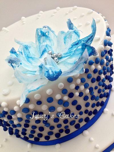 Ombre blue dots and rice paper flower - Cake by The Rosehip Bakery