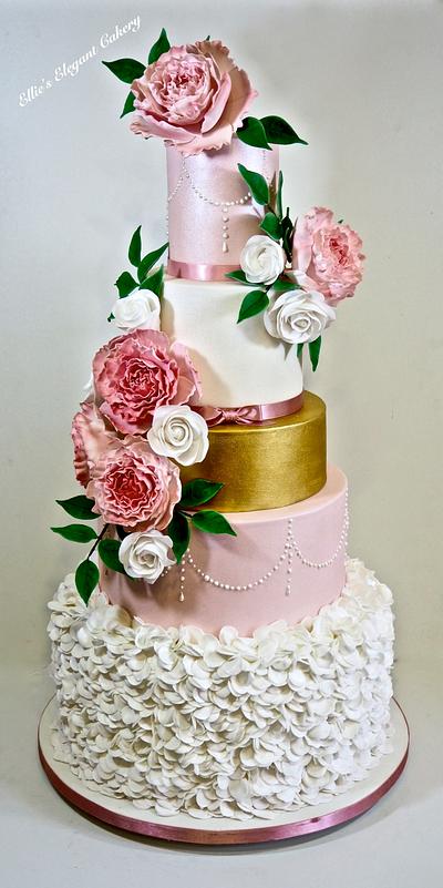 Peony and Rose Wedding Cake - Cake by Ellie @ Ellie's Elegant Cakery