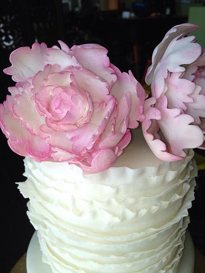 Pale Pink Peony and Ruffles cake  - Cake by The Vagabond Baker
