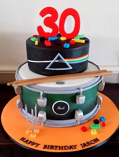 Lego, Pink Floyd and Drum 30th Birthday Cake - Cake by Lisa-Jane Fudge