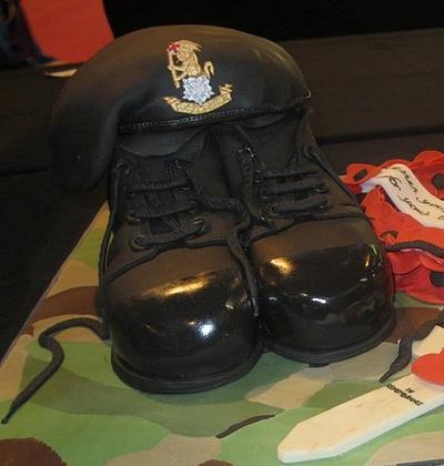 army boots and beret - Cake by jen lofthouse