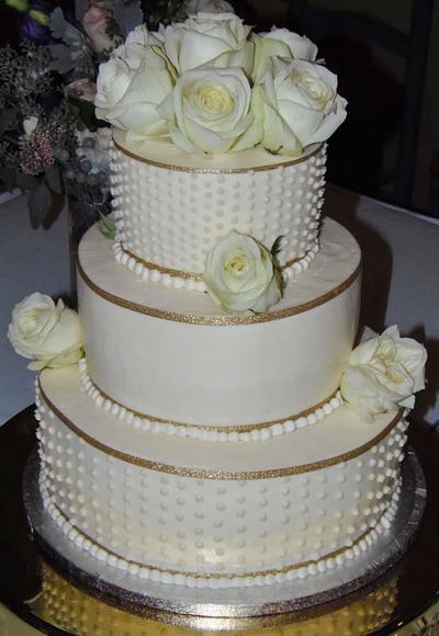 Buttercream gold and dots wedding cake - Cake by Nancys Fancys Cakes & Catering (Nancy Goolsby)