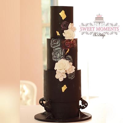 Contemporary Black and hand paint floral patterns with touches of Gold Leaf  - Cake by Sweet Moments The Boutique 