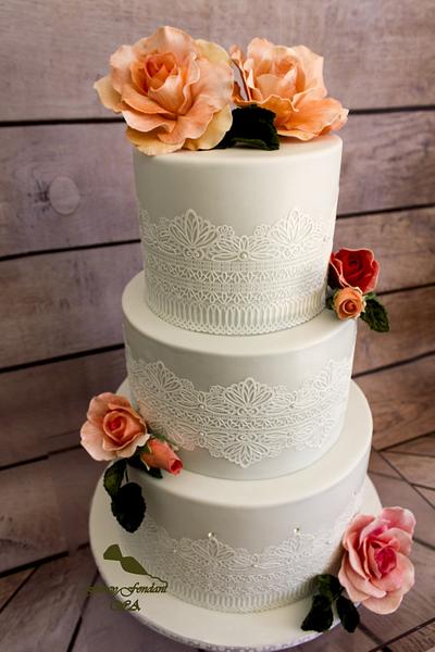 Roses & Lace Wedding cake - Cake by Fancy Fondant WA